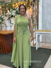 Charming A-line Chiffon Sage Long Prom Dress One Shoulder Evening Dress TKL703|Selinadress