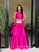 Charming A-line Halter Fuchsia Long Prom Dress Layered Evening Dress TKL705|Selinadress