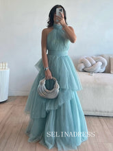Charming A-line Halter Light Blue Long Prom Dress Evening Dress TKL715|Selinadress