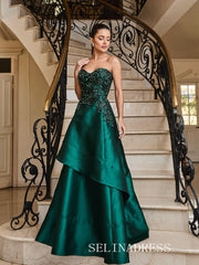 Charming A-line Sweetheart Beaded Green Long Prom Dress Evening Dress TKL721|Selinadress