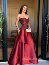 Charming A-line Sweetheart Burgundy Beaded Long Prom Dress Evening Dress TKL713|Selinadress