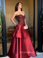 Charming A-line Sweetheart Burgundy Beaded Long Prom Dress Evening Dress TKL713|Selinadress