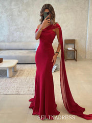 Charming Mermaid One Shoulder Red Long Prom Dress Evening Dress TKL710|Selinadress