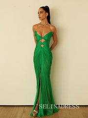 Charming Mermaid V neck Green Long Prom Dress Evening Dress TKL722|Selinadress