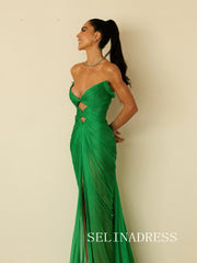 Charming Mermaid V neck Green Long Prom Dress Evening Dress TKL722|Selinadress