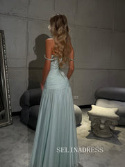 Charming Spaghetti Straps Light Blue Long Prom Dress Evening Dress TKL717|Selinadress