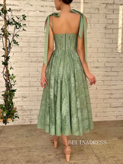 Cheap Green Lace Short Prom Dress Tea Length Homecoming Dress Formal Dresses jkw037