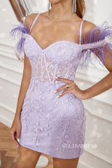 Cheap Lace Applique Short Prom Dress Lilac Homecoming Dress jkw035|Selinadress
