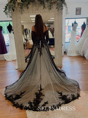 Chic A-line 0ff-the-shoulder Long Prom Dresses Elegant Black Lace Evening Gowns CRN031|Selinadress