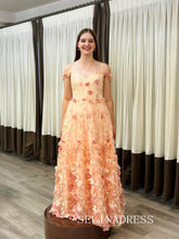 Chic A-line 0ff-the-shoulder Long Prom Dresses Elegant Pink Floral Evening Gowns CRN030|Selinadress