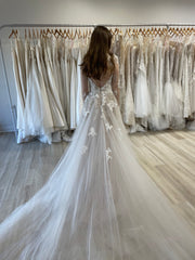 Chic A-line Deep V neck Long Sleeve Applique Wedding Dresses SER624|Selinadress