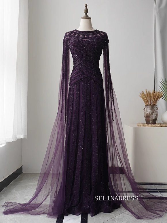 Chic A-line Detachable Straps Burgundy Rhinestone Long Prom Dress Elegant Evening Dress #KOP005|Selinadress