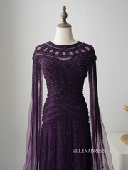 Chic A-line Detachable Straps Burgundy Rhinestone Long Prom Dress Elegant Evening Dress #KOP005|Selinadress