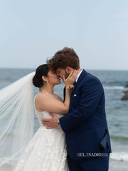 Chic A-line Embroidery Applique Wedding Dresses Rustic Wedding Bridal Dresses TK059|Selinadress