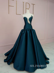 Chic A-line Long Prom Dresses Elegant Satin Evening Gowns SEA036|Selinadress