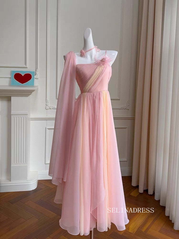 Chic A-line Obmre Pink Long Prom Dresses Chiffon Evening Dress #TK160|Selinadress