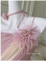 Chic A-line Obmre Pink Long Prom Dresses Chiffon Evening Dress #TK160|Selinadress