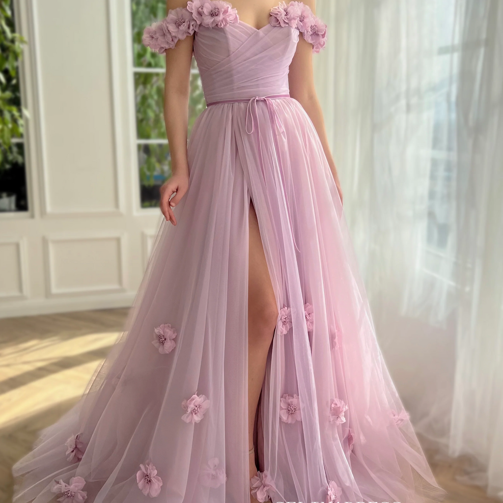Chic Aline Offtheshoulder Long Prom Dress Elegant Dusty Rose Evenin