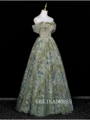 Chic A-line Off-the-shoulder Long Prom Dresses 3D Floral Evening Dress CRN065|Selinadress
