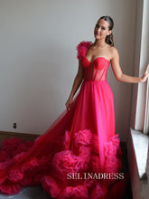 Chic A-line One Shoulder Pink Long Prom Dresses Elegant Long Formal Gowns SEA018|Selinadress
