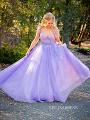 Chic A-line Spaghetti Straps Lilac Long Prom Dresses Elegant Evening Gowns SEW0191|Selinadress