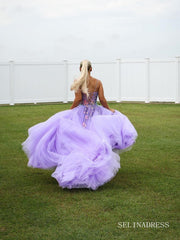 Chic A-line Spaghetti Straps Long Prom Dresses Elegant Lilac Evening Dress sew03580|Selinadress