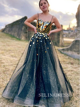 Chic A-line Spaghetti Straps Shiny Long Prom Dresses Glitter Evening Dress SEW0161|Selinadress