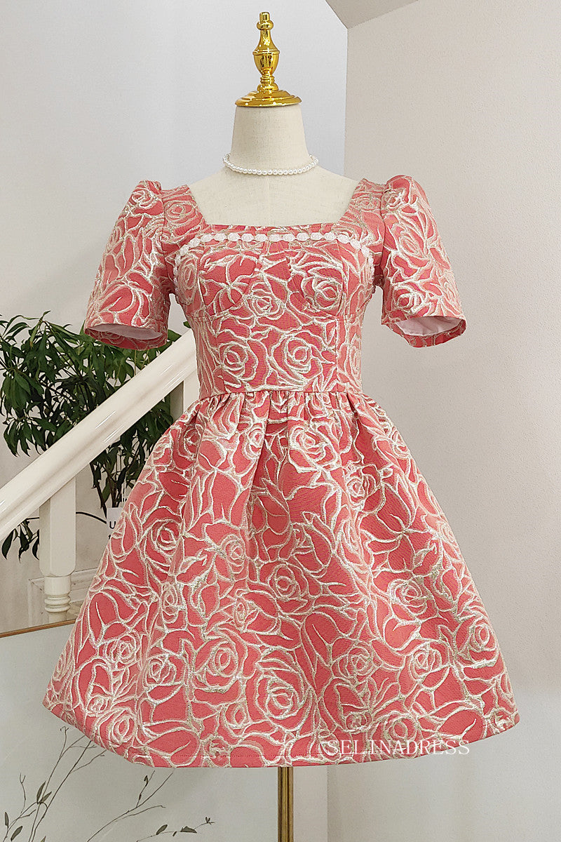 Chic A-line Square Short Mini Prom Dress With Sleeve Beautiful Homecoming Graduation Dresses KTS042|Selinadress