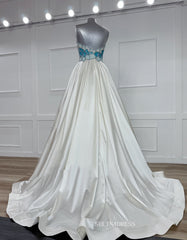 Chic A-line Strapless Gorgeous Blue Long Prom Dresses Evening Dresses TKL800|Selinadress