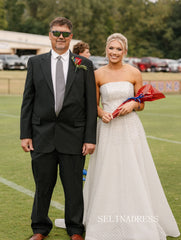 Chic A-line Strapless Gorgeous Ivory Beaded Long Prom Dresses Evening Dresses TKL801|Selinadress