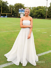 Chic A-line Strapless Gorgeous Ivory Beaded Long Prom Dresses Evening Dresses TKL801|Selinadress