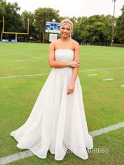 Chic A-line Strapless Gorgeous Ivory Beaded Long Prom Dresses Evening Dresses TKL801|Selinadress