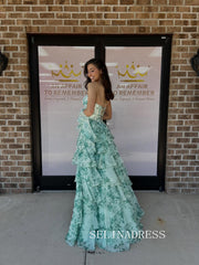 Chic A-line Strapless Print Floral Long Prom Dresses Elegant Long Formal Gowns SEA021|Selinadress