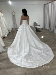 Chic A-line Strapless White Satin Wedding Dresses SER623|Selinadress