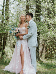 Chic A-line Sweetheart Lace Long Prom Dress Pink Elegant Evening Dress #kop140|Selinadress