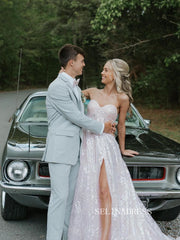 Chic A-line Sweetheart Lace Long Prom Dress Pink Elegant Evening Dress #kop140|Selinadress