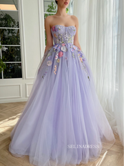 Chic A-line Sweetheart Lavender Long Prom Dress Elegant Floral Evening Gown #OPW030|Selinadress