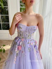 Chic A-line Sweetheart Lavender Long Prom Dress Elegant Floral Evening Gown #OPW030|Selinadress