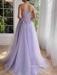 Chic A-line Sweetheart Lavender Long Prom Dress Elegant Floral Evening Gown #OPW030|Selinadress