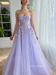 Chic A-line Sweetheart Lavender Long Prom Dress Elegant Floral Evening Gown #OPW030|Selinadress