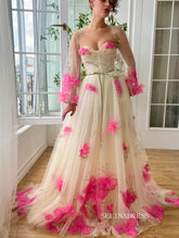 Chic A line Sweetheart Long Prom Dress Pink Flower Party Dress With Shawls JKL3122|Selinadress