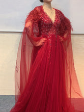 Chic A-line V neck Long Sleeve Beaded Evening Dress Elegant Long Prom Dresses sew03371|Selinadress