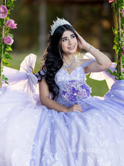 Chic Beautiful Lilac Ball Gown Wedding Dresses Lace Quincedress Evening Formal Gowns LPK106|Selinadress