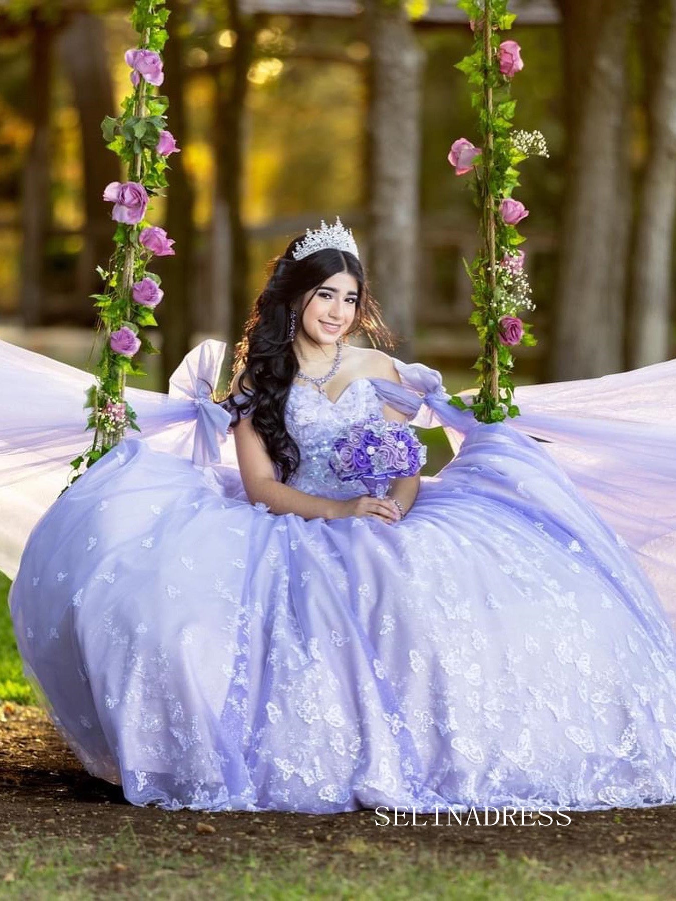 Chic Beautiful Lilac Ball Gown Wedding Dresses Lace Quincedress Evening Formal Gowns LPK106|Selinadress