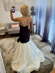 Chic Black-Top Mermaid Dress with White Flared Skirt and Waist Bow COK043|Selinadress
