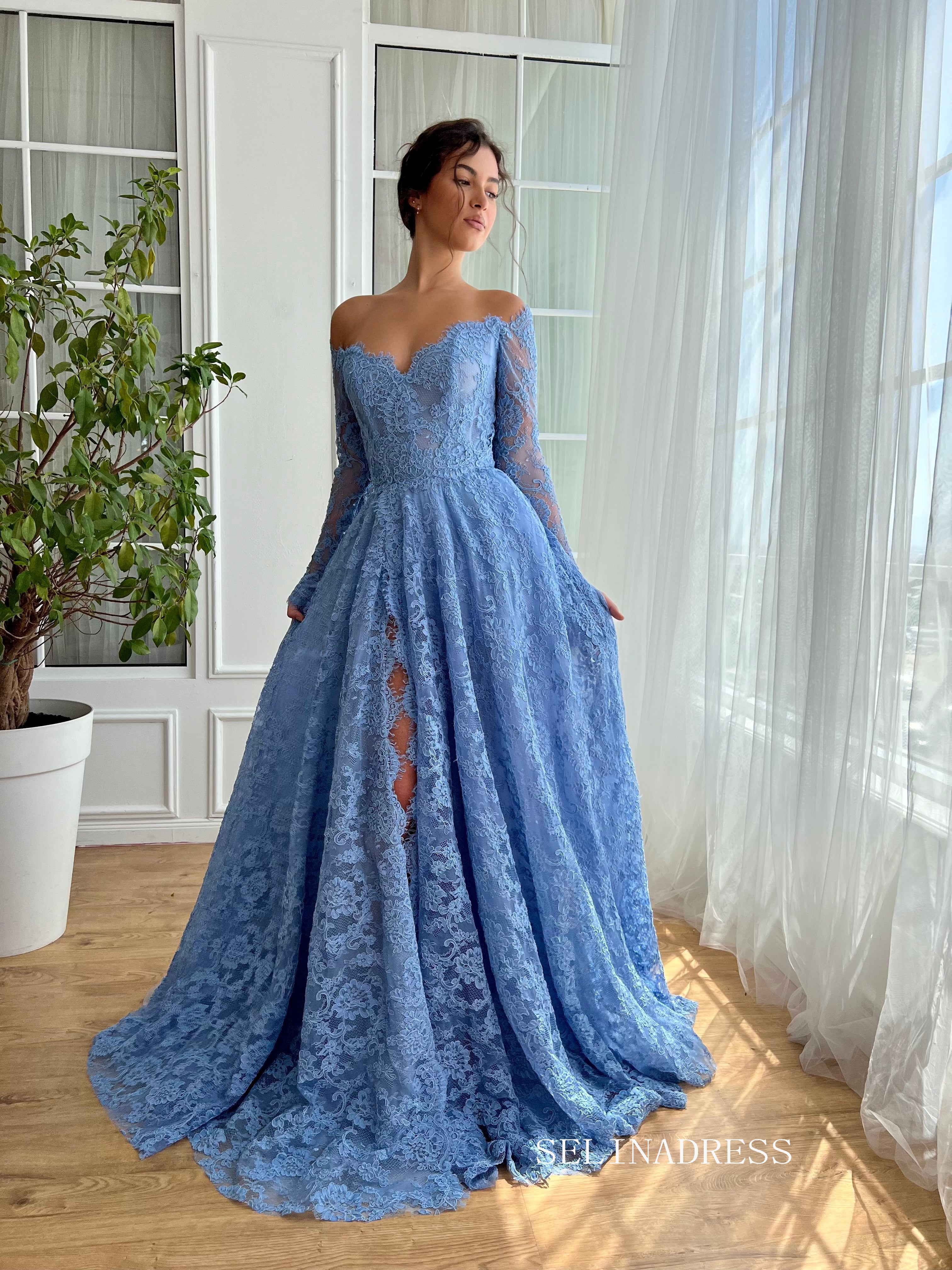 long sleeve lace dress blue Chic Sky Prom Dresses Off-the-shoulder Long Uniq – SELINADRESS The ASOS DESIGN lace Size:9 ½ R&W Light Green Strapless 2403w1