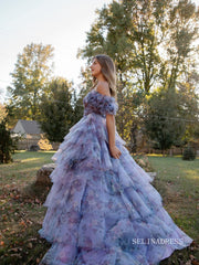 Chic Elegant A-line Off-the-shoulder Beautiful Long Prom Dresses Lavender Evening Dress lpk152|Selinadress