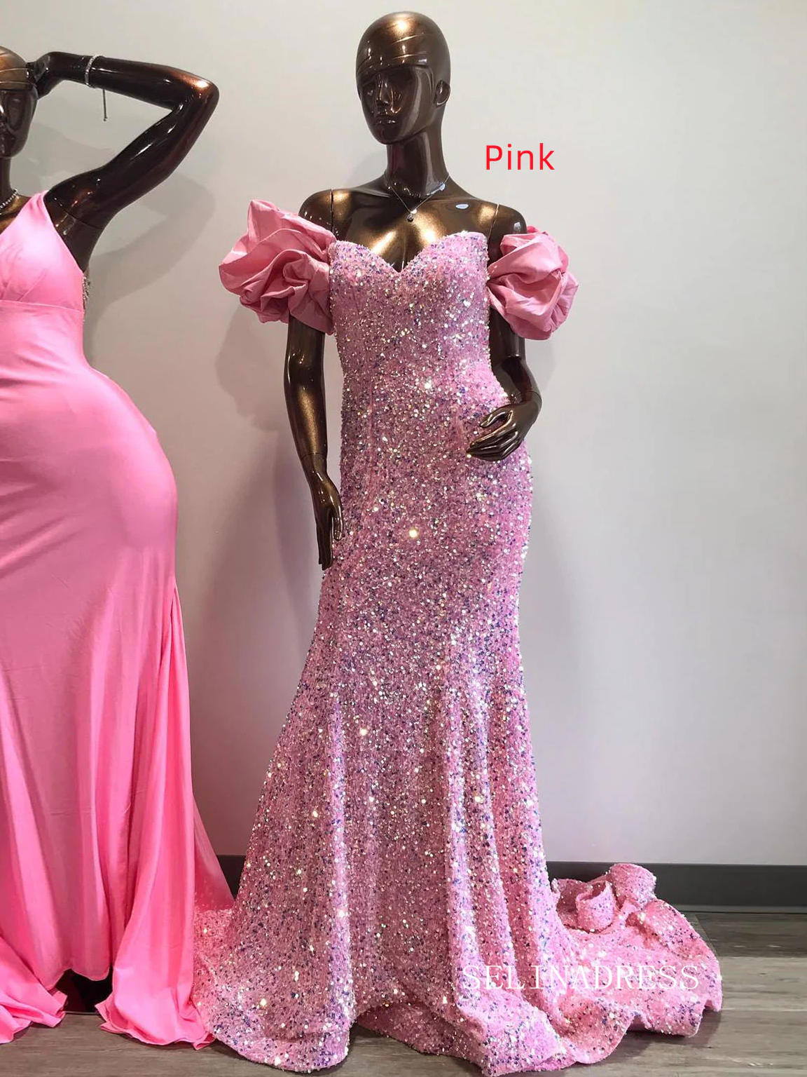 Chic Elegant Mermaid Long Prom Dresses Pink Gorgeous Cheap Sequins Evening Dress lpk143|Selinadress