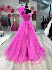 Chic Fuchsia One Shoulder Long Prom Dresses Ruffles Evening Dress #TKL204|Selinadress
