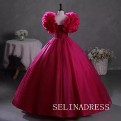 Chic Fuchsia V neck Ball Gown Prom Dress Elegant Princess Dress Evening Dress #ann205|Selinadress